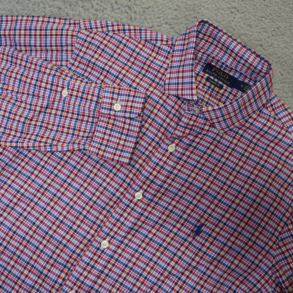 Polo Ralph Lauren Mens Classic‎ Fit Plaid Button Down Shirt Red Blue Medium M